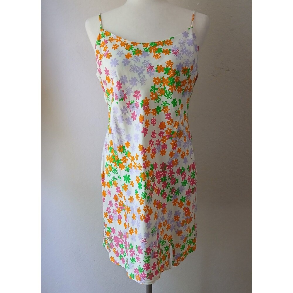 ASOS Neon Floral Daisy Y2K Mini Slit Dress Summer Spring Beach City Size 8 #1051